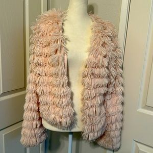 Xhilaration womens wide sleeve open front faux fur jacket peach festival sz S